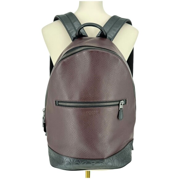 Coach West Slim Backpack Pebble Signature Leather Oxblood Laptop Bag F79961 EUC - Picture 2 of 11